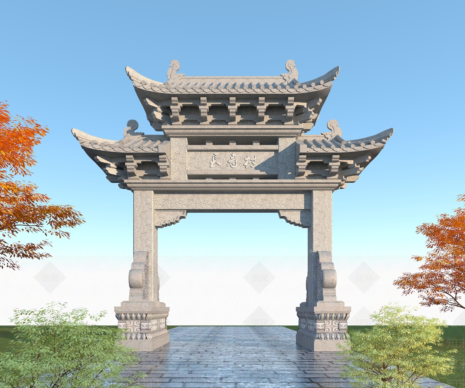 中式石雕牌坊3D模型下载【ID:555198771】