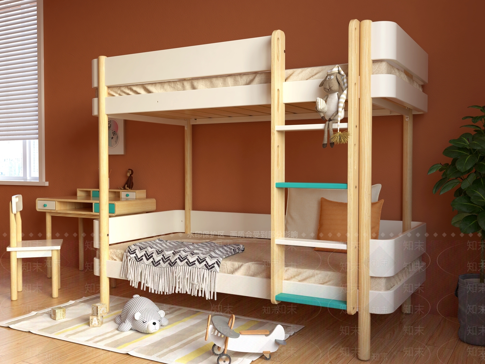 北欧儿童双层床3D模型下载【ID:755200250】