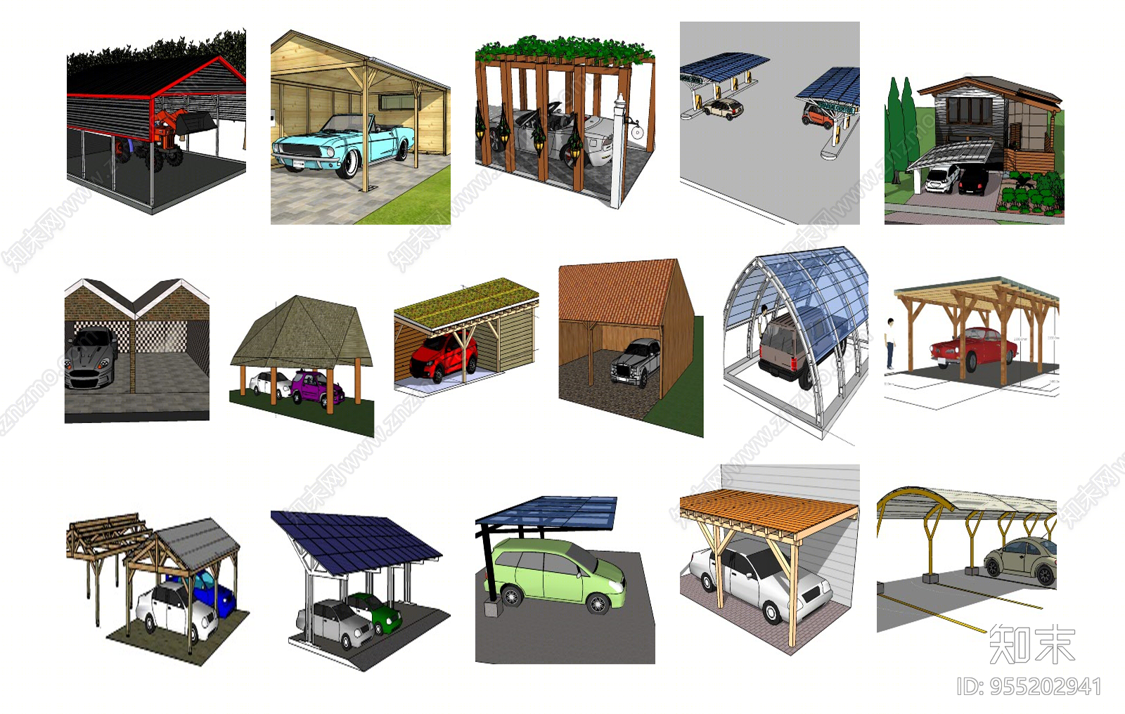 现代停车场停车棚SU模型下载【ID:955202941】