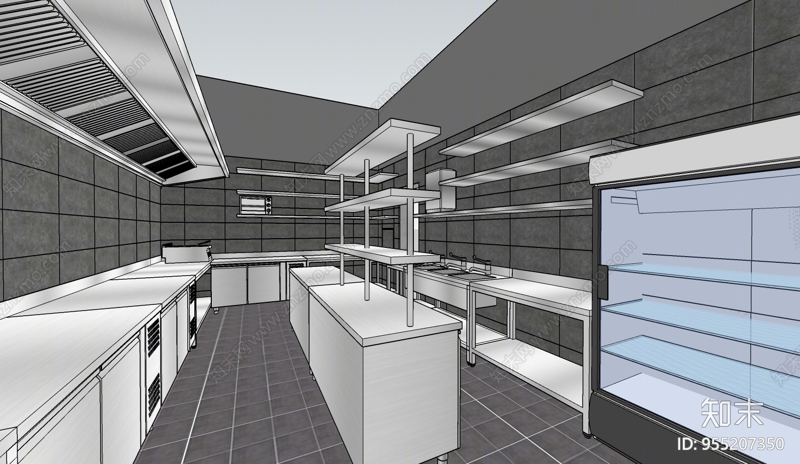 现代风格酒店厨房SU模型下载【ID:955207350】