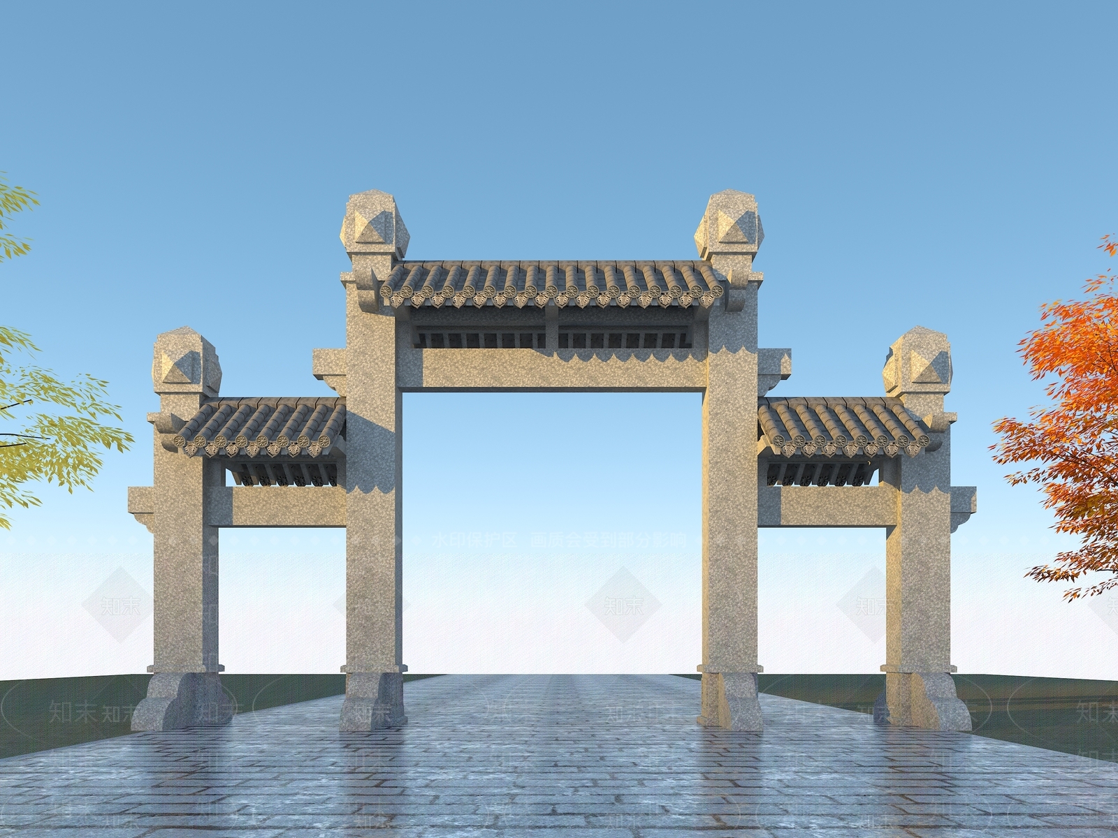 中式石牌坊3D模型下载【ID:555257731】