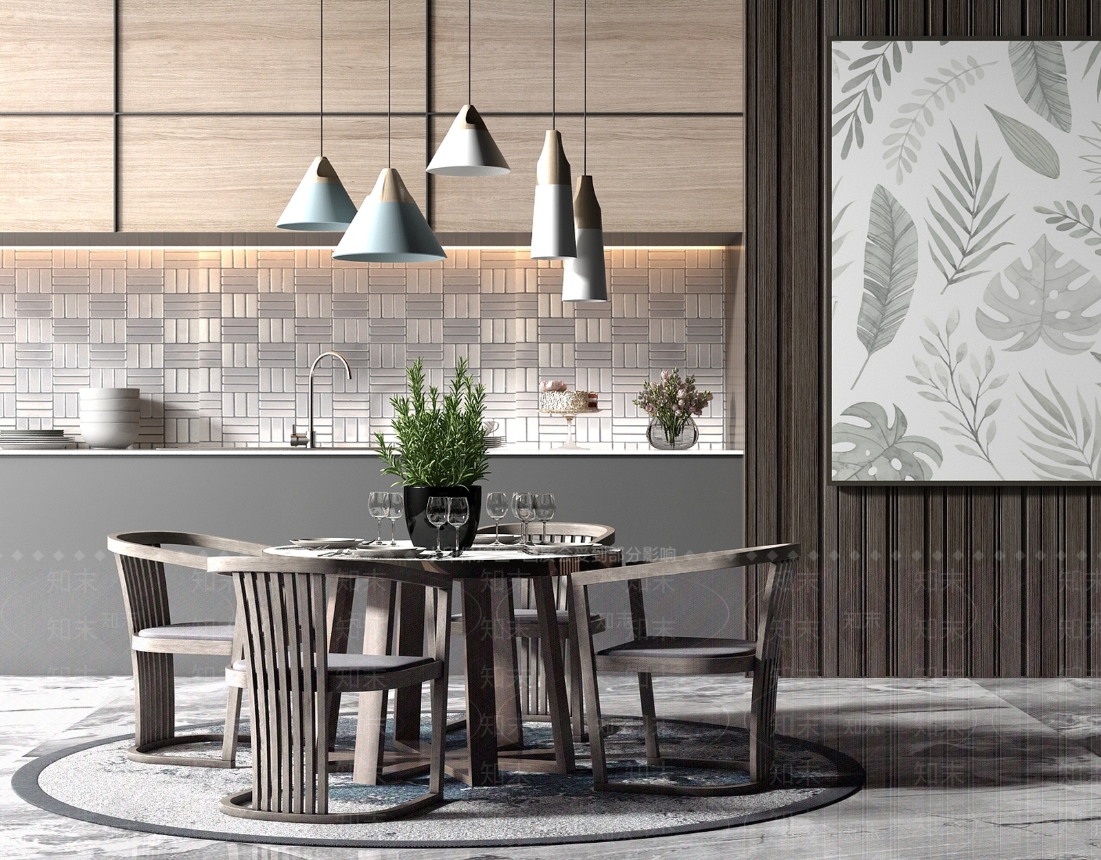 北欧圆形餐桌椅3D模型下载【ID:355260407】