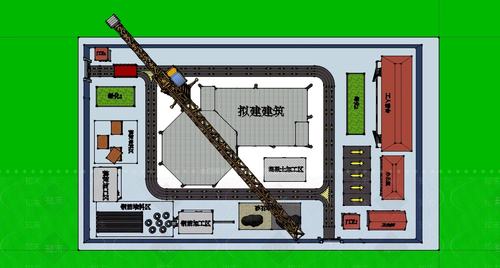 现代施工现场平面布置图SU模型下载【ID:355296251】