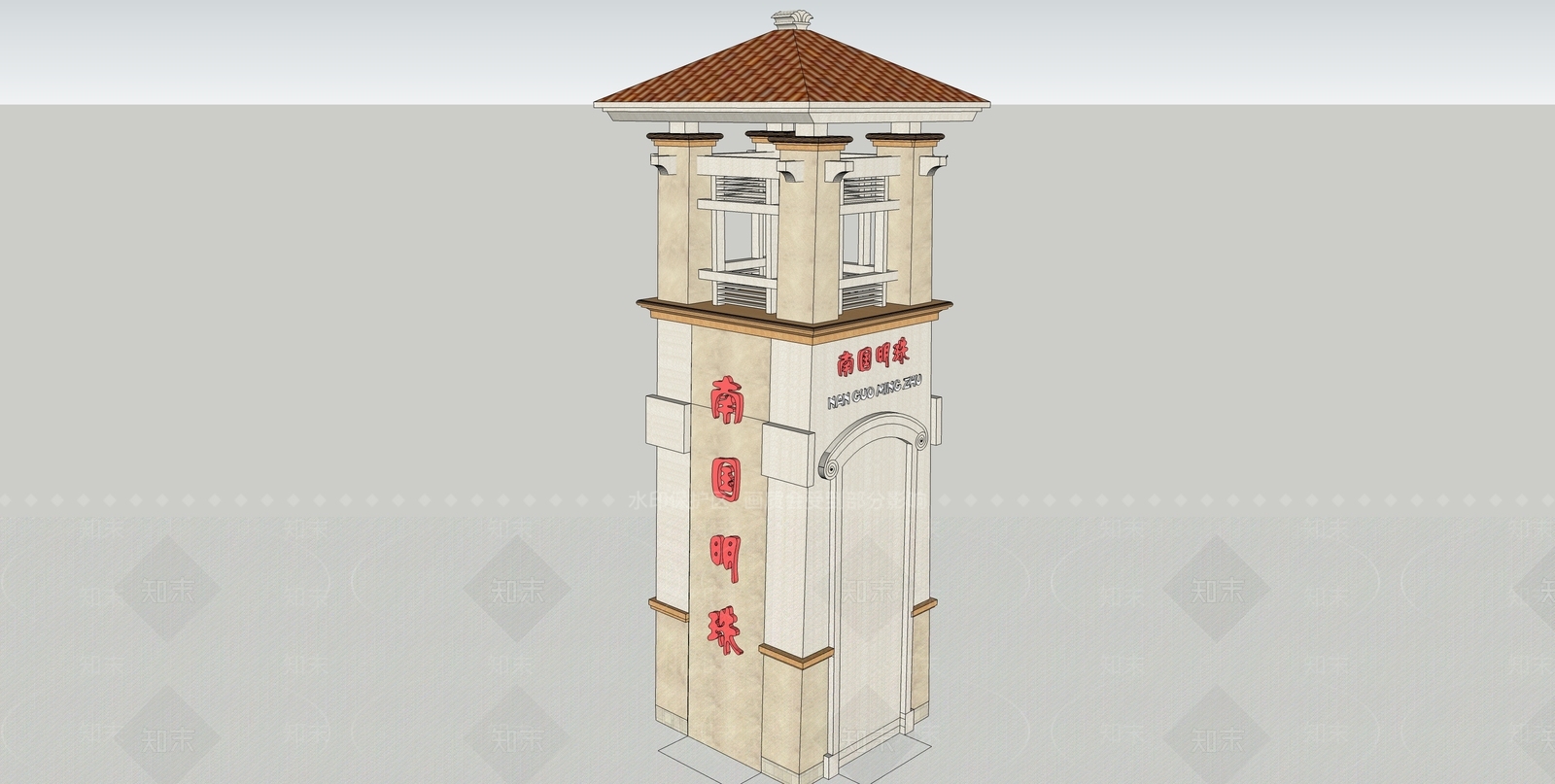 中式风格塔楼SU模型下载【ID:555348364】