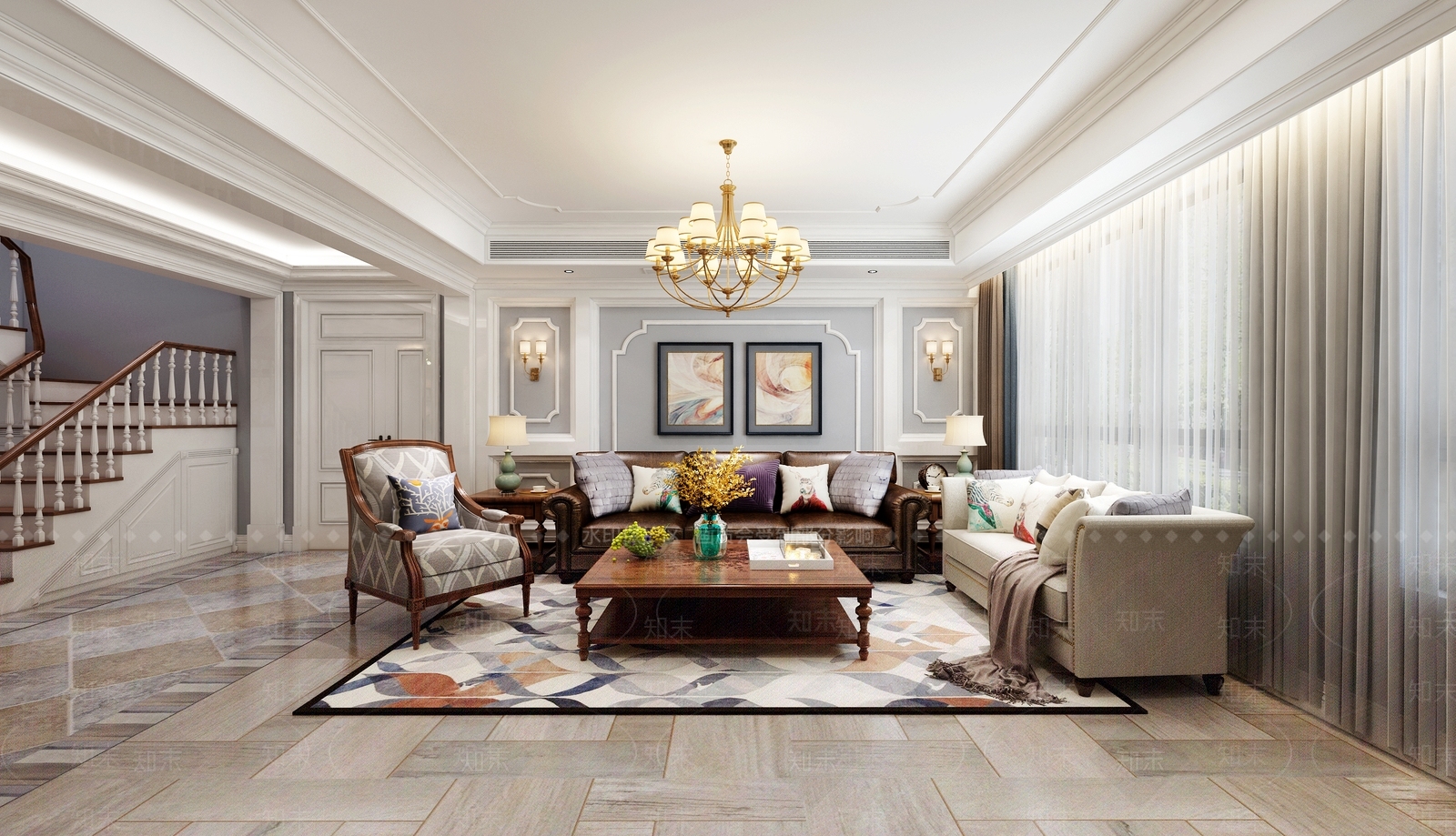 美式风格客厅3D模型下载【ID:755349743】