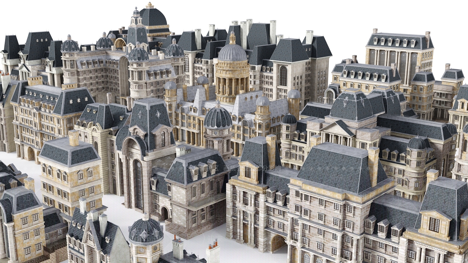 欧式建筑群3D模型下载【ID:555357565】