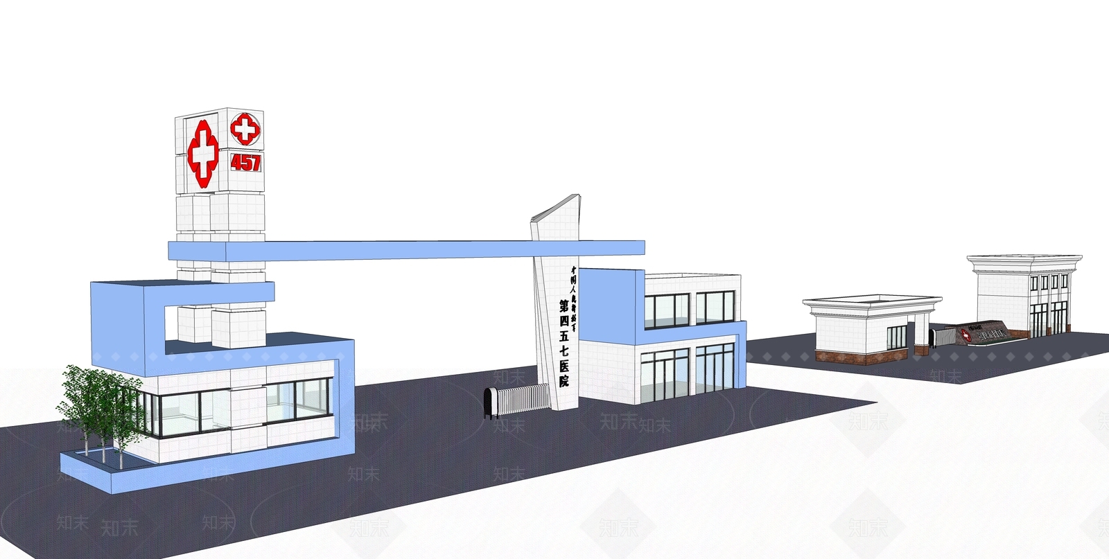 现代医院大门SU模型下载【ID:955359107】