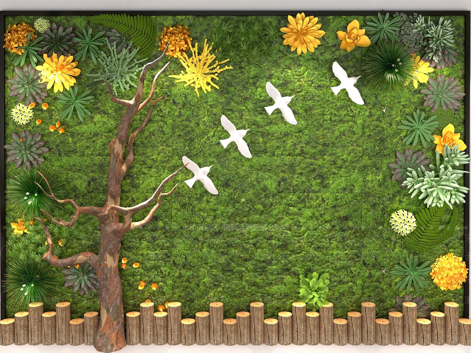 北欧绿植墙3D模型下载【ID:355370170】