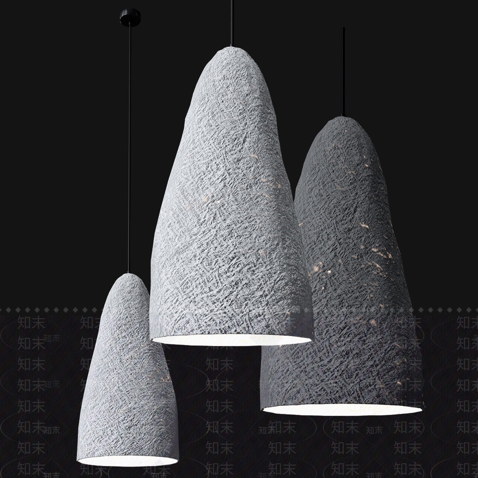 工业风石头吊灯3D模型下载【ID:555398893】