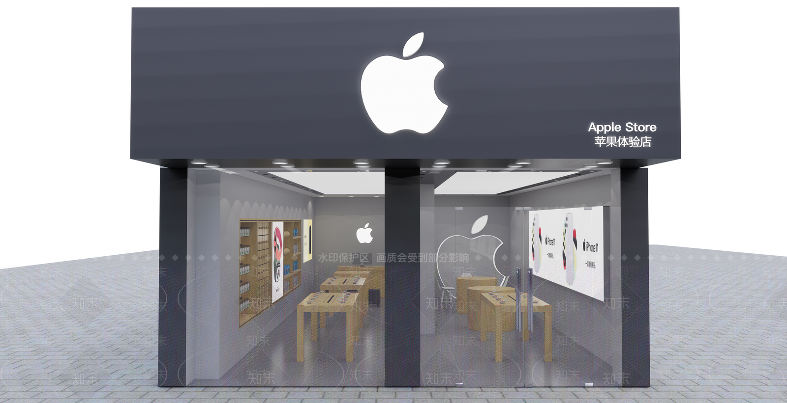现代苹果体验店手机展厅SU模型下载【ID:255410629】