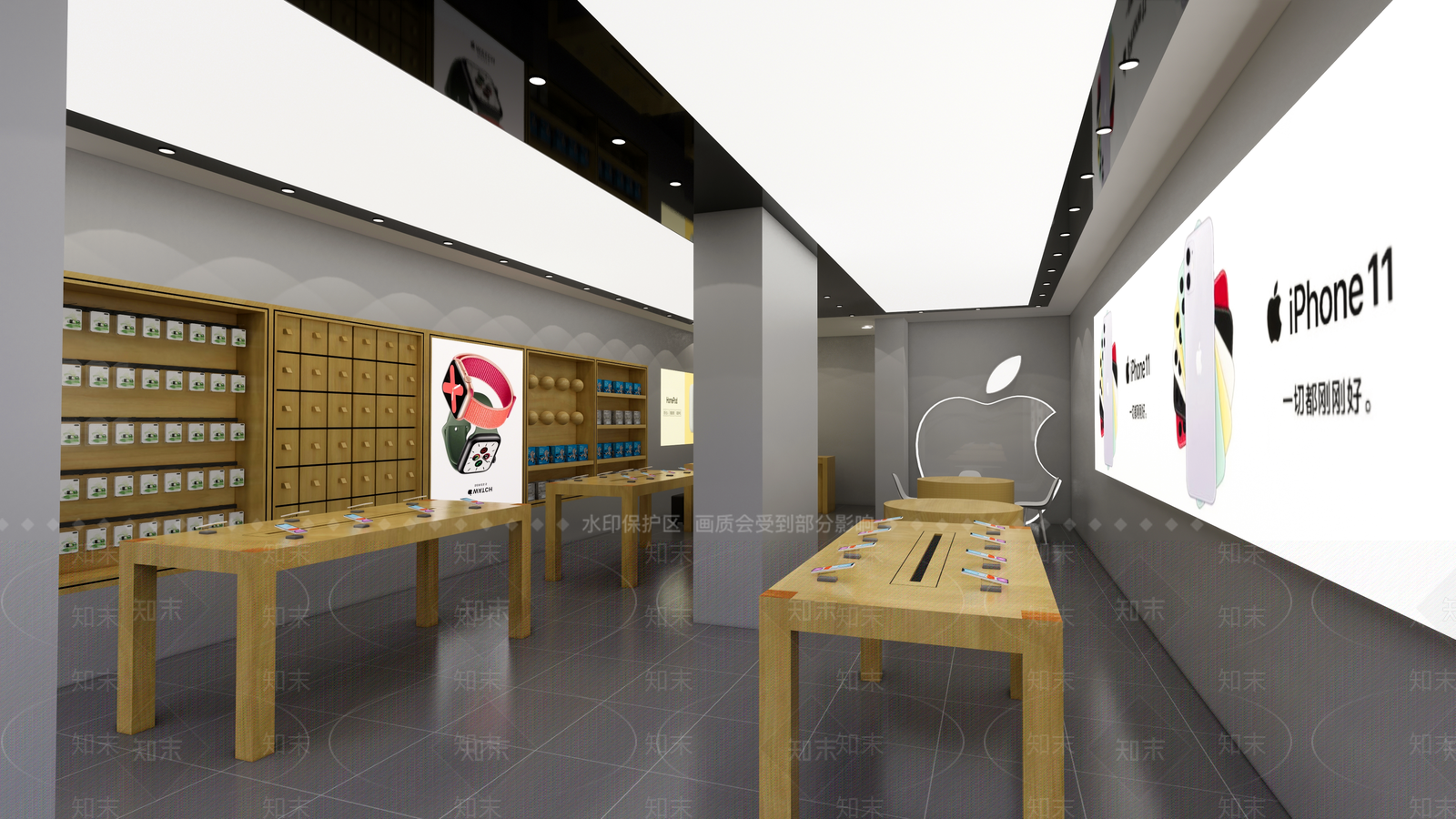 现代苹果体验店手机展厅SU模型下载【ID:255410629】