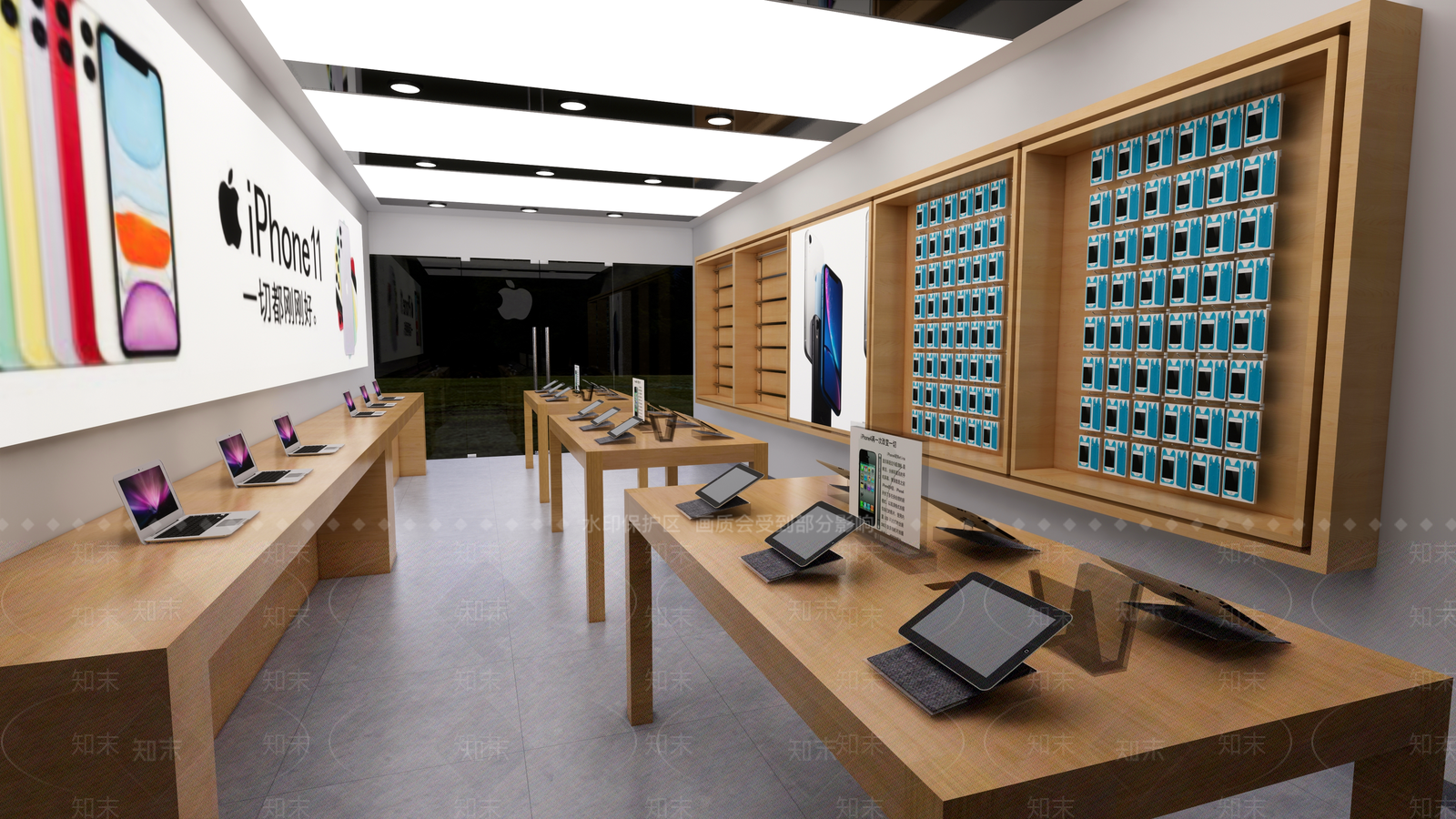 现代苹果体验店手机展厅SU模型下载【ID:255410629】