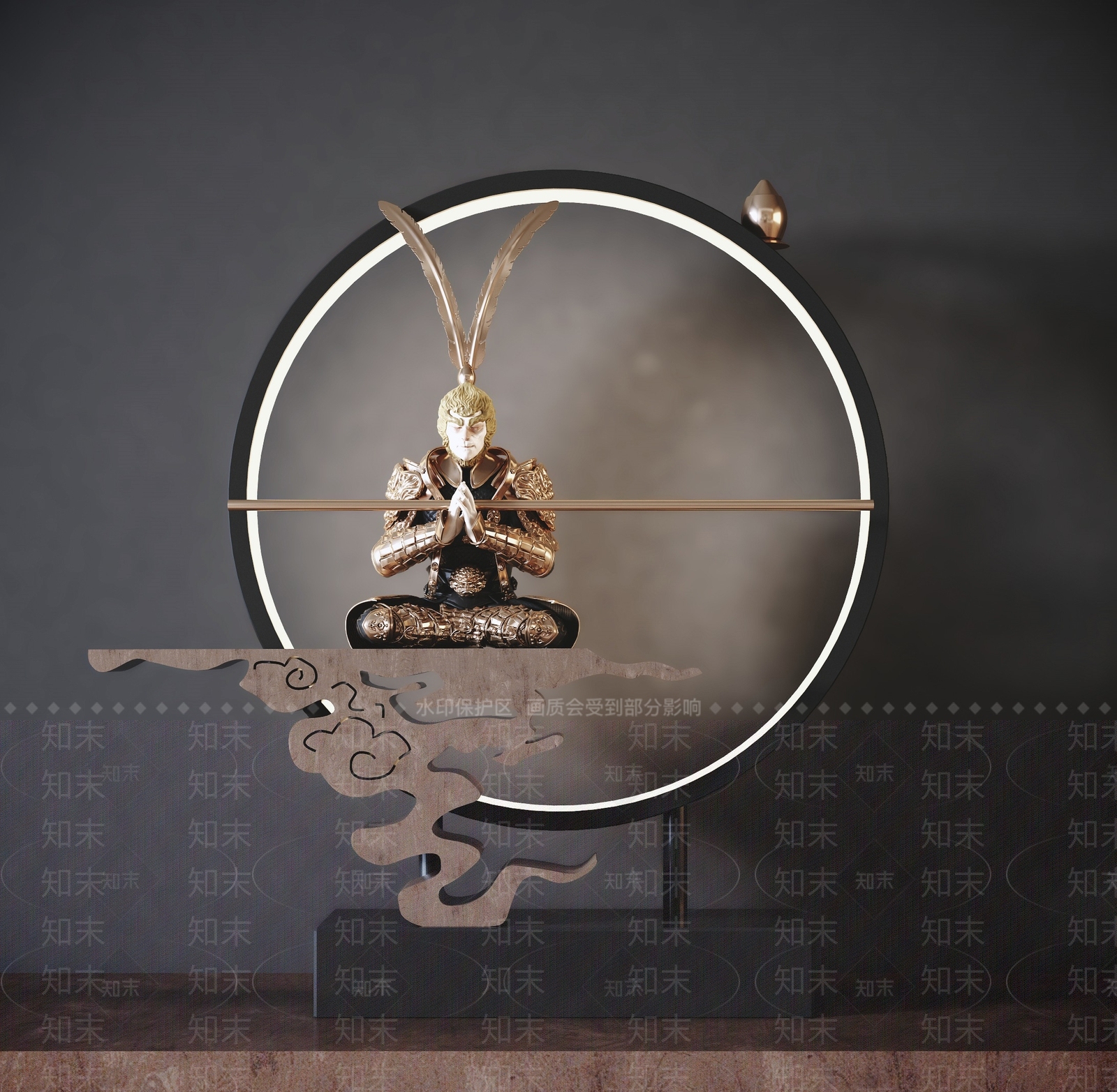 新中式悟空禅意装饰摆件3D模型下载【ID:455418416】