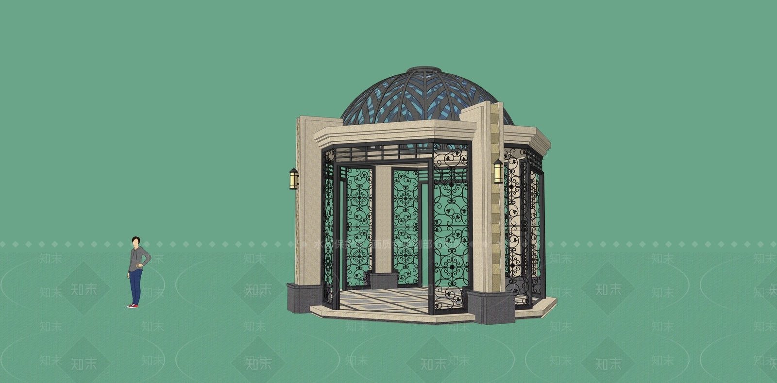 欧式风格八角亭子SU模型下载【ID:455421803】