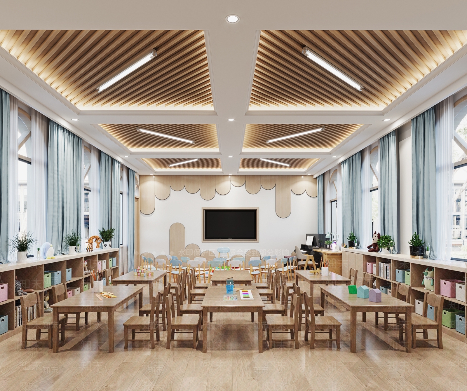 现代幼儿园教室3D模型下载【ID:555438801】