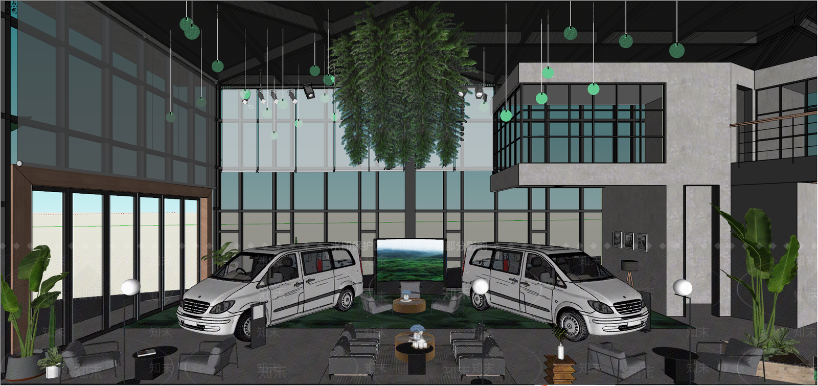 现代风格汽车4S店SU模型下载【ID:955445113】