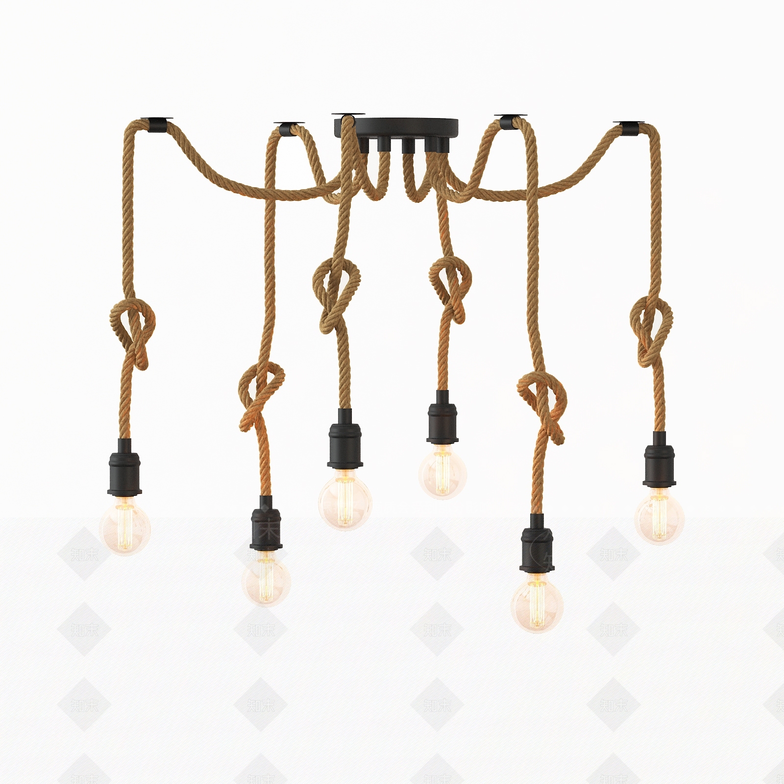 北欧麻绳吊灯3D模型下载【ID:555445873】