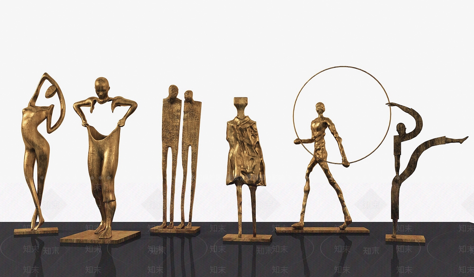 现代金属抽象人物雕塑装置3D模型下载【ID:655545622】