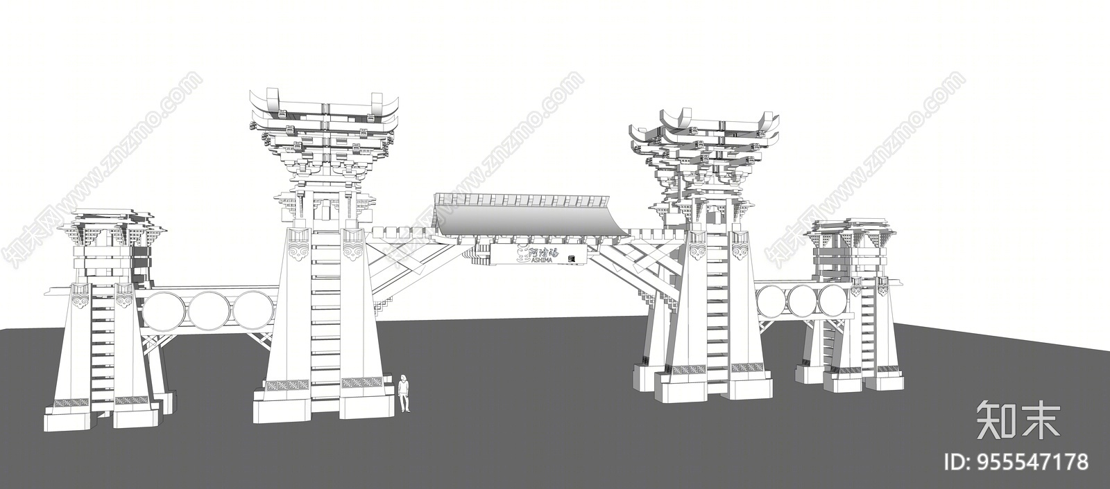 中式风格大门SU模型下载【ID:955547178】