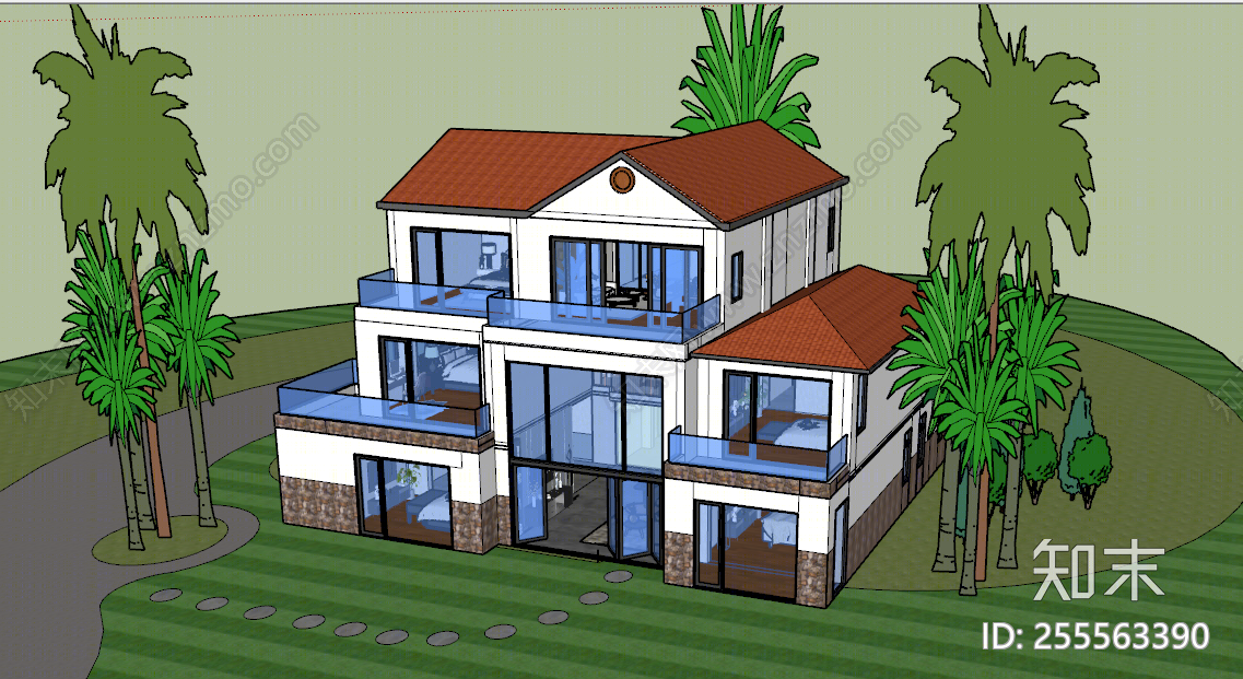 北欧风格独栋别墅SU模型下载【ID:255563390】