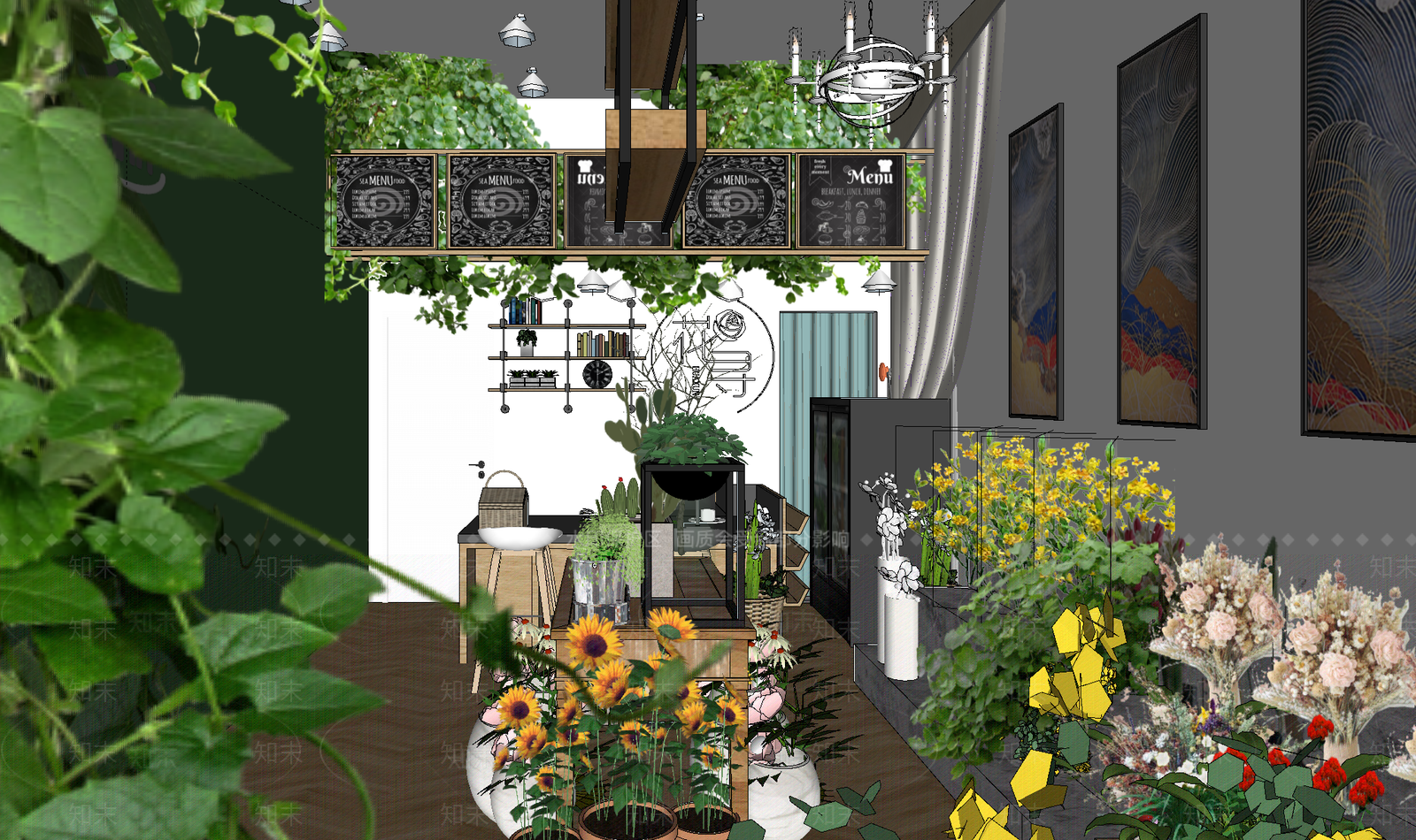 北欧风格花店SU模型下载【ID:955587145】