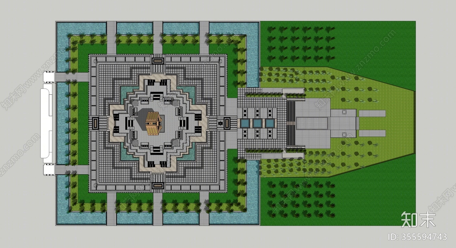 中式风格佛教广场SU模型下载【ID:355594743】