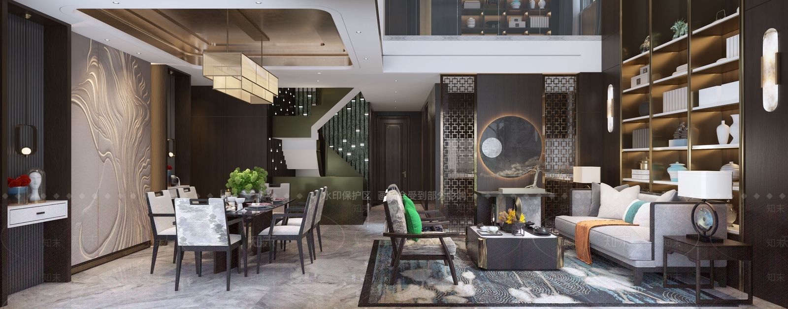 新中式样板间客厅3D模型下载【ID:855673474】