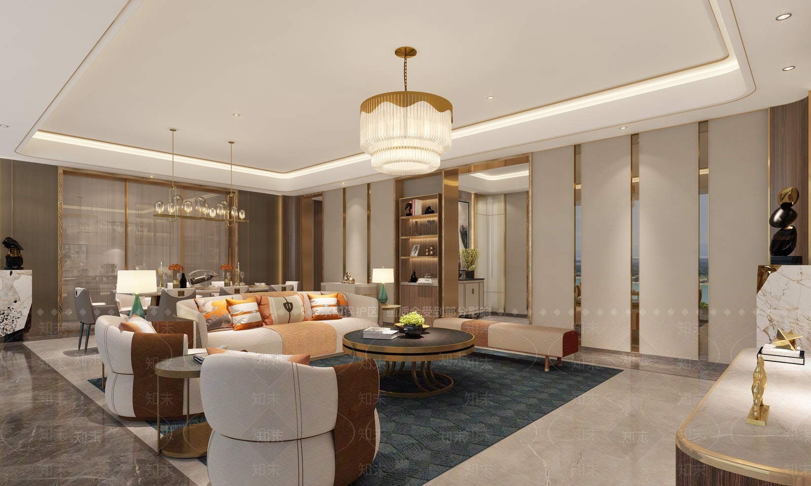 现代低调奢华风格客厅3D模型下载【ID:855683430】