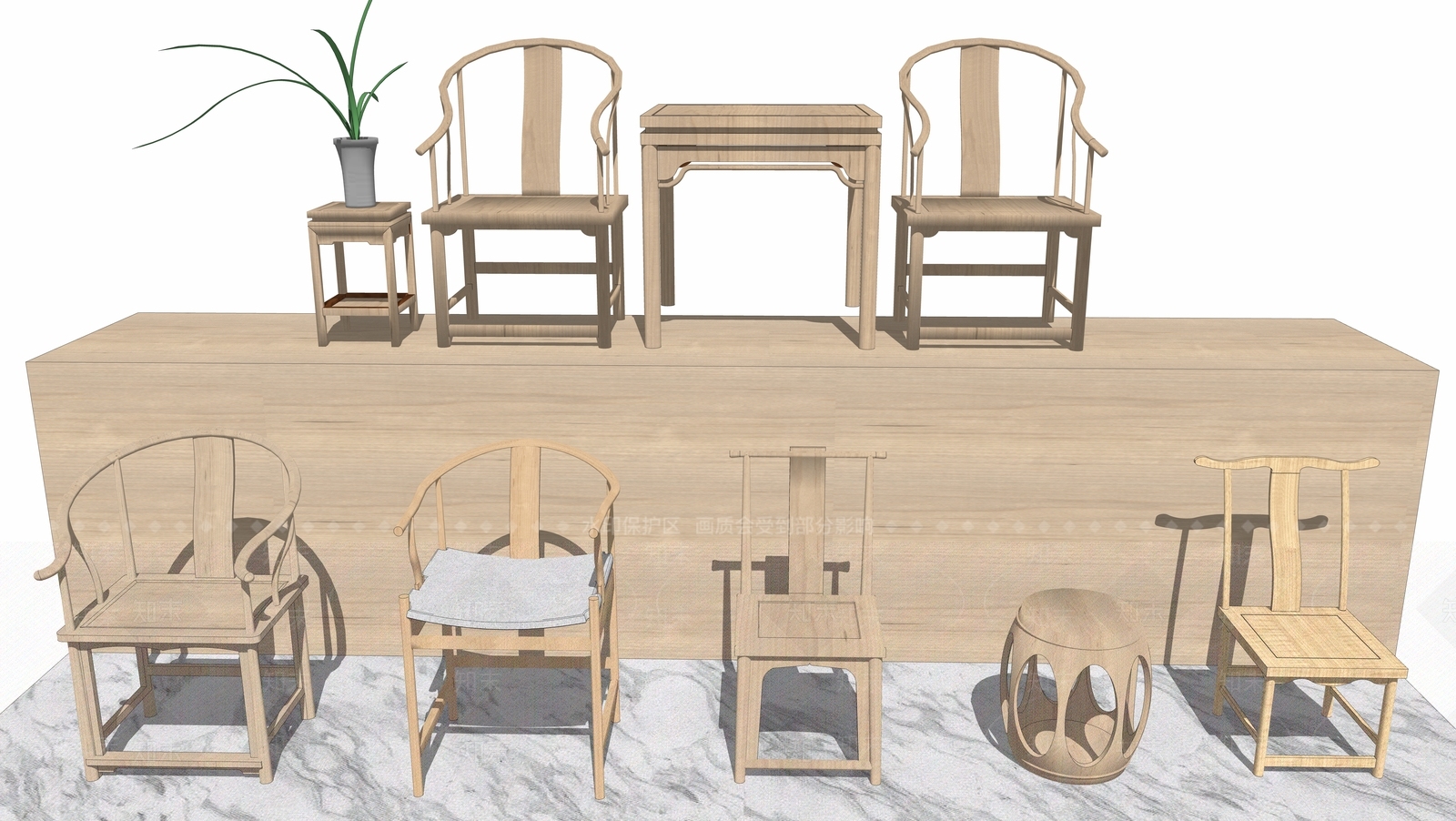 中式风格圈椅SU模型下载【ID:955690402】