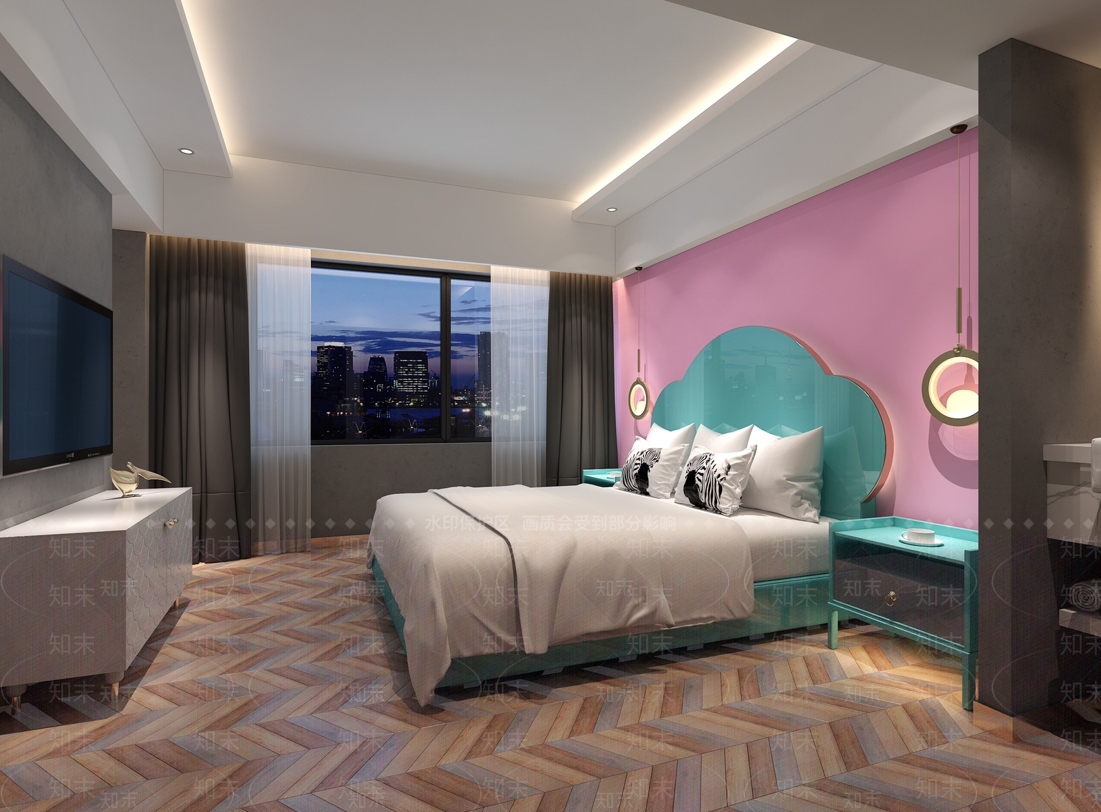 现代主题酒店客房套间3D模型下载【ID:455703607】