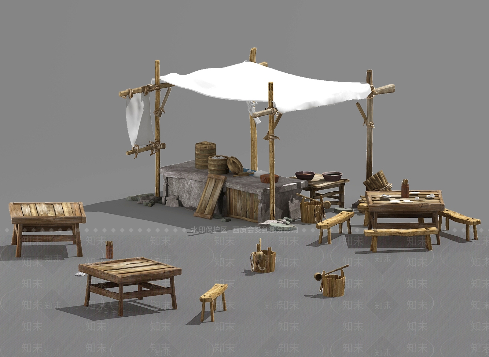 新中式摊位3D模型下载【ID:955704168】