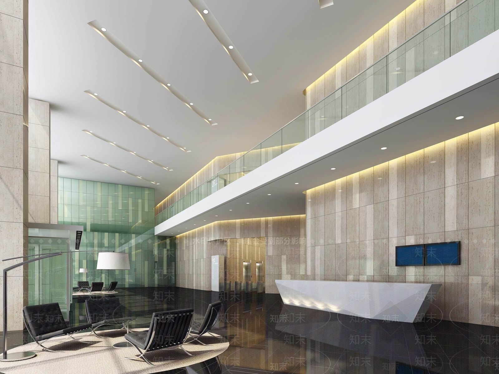 现代写字楼大厅3D模型下载【ID:555720958】