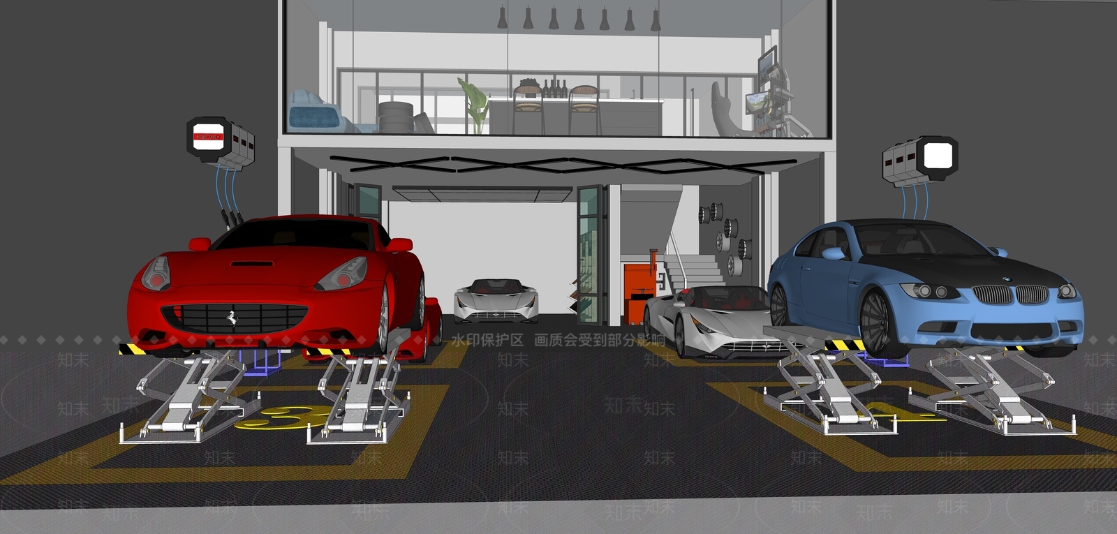 工业风格汽车美容店SU模型下载【ID:555738171】