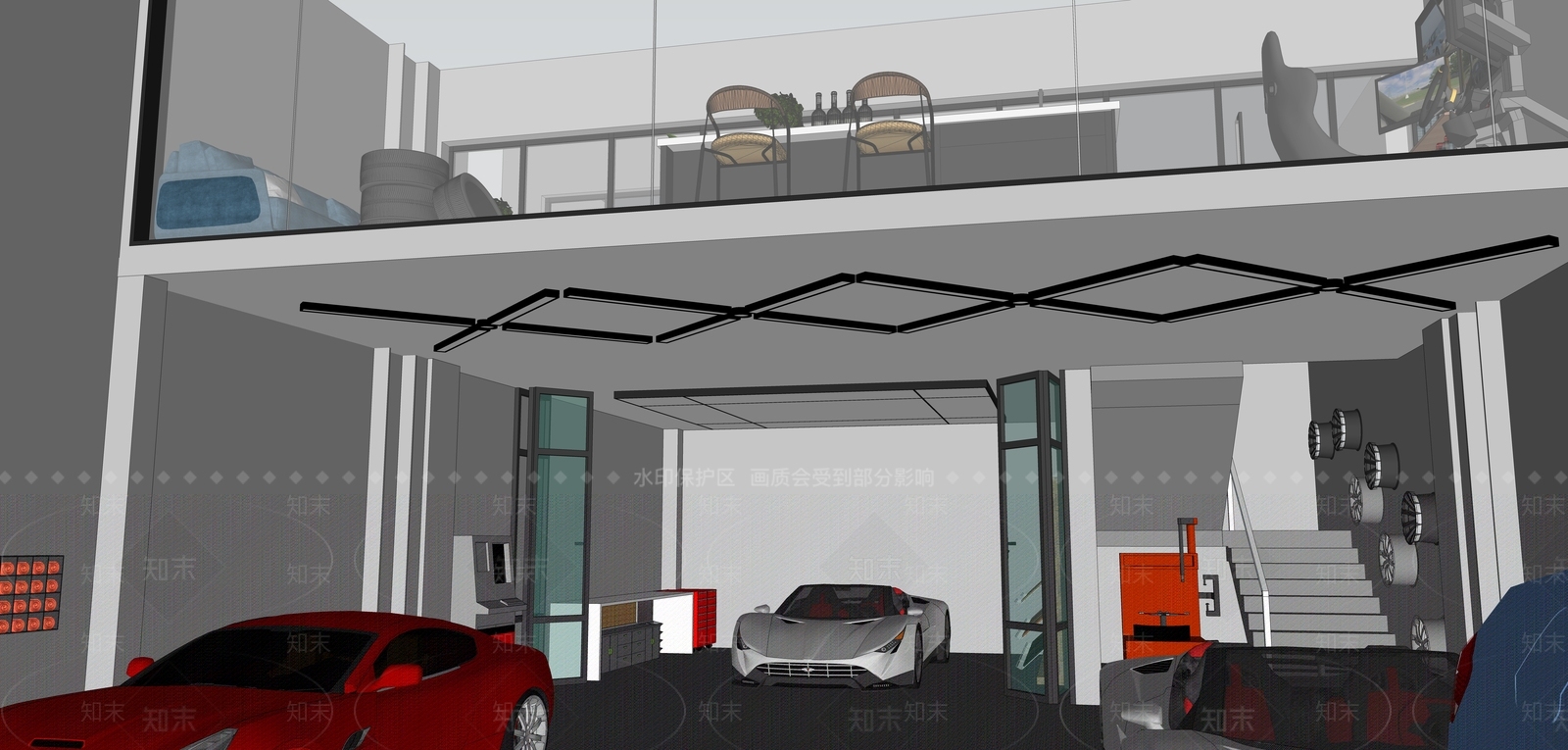 工业风格汽车美容店SU模型下载【ID:555738171】