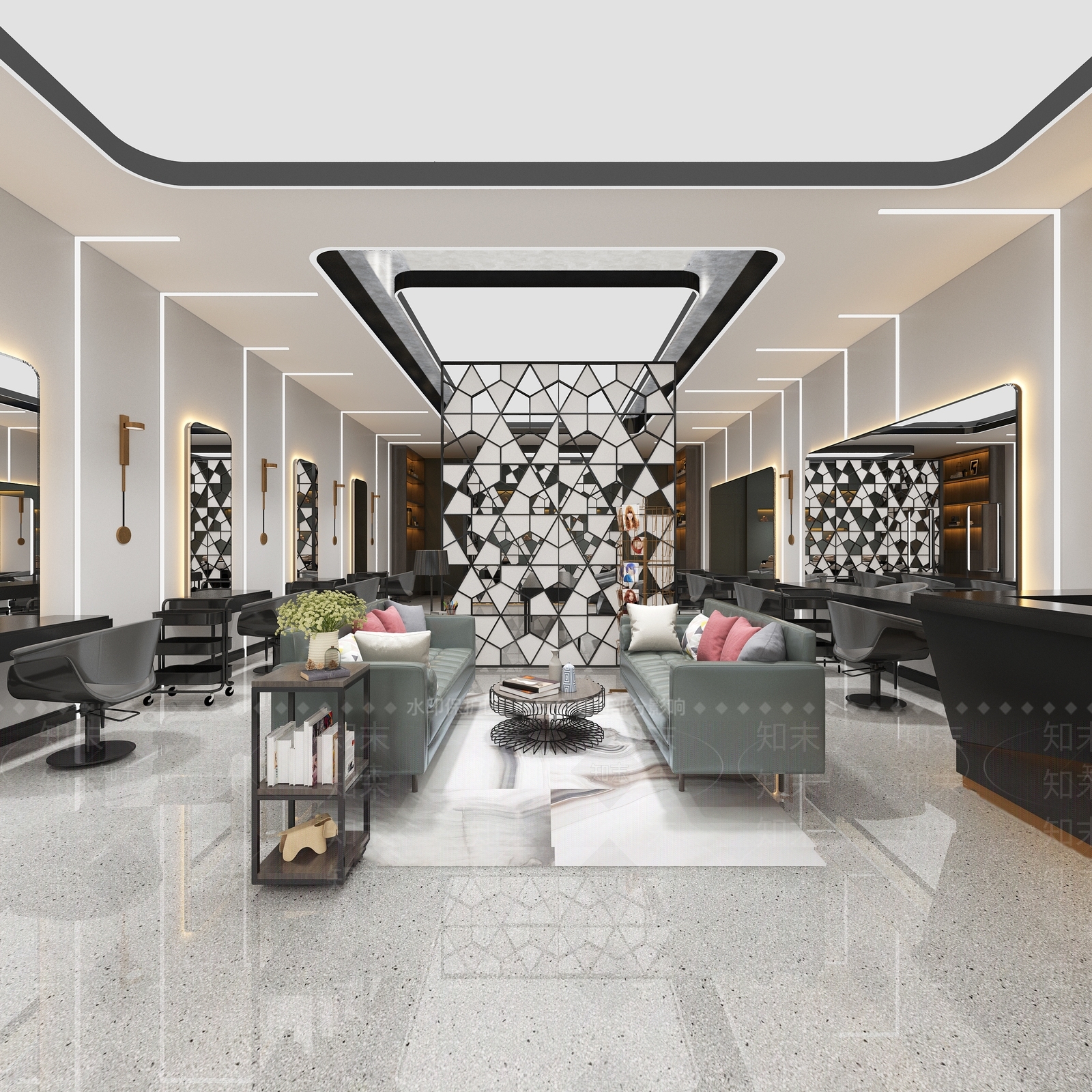 现代个性轻奢理发店3D模型下载【ID:955747711】