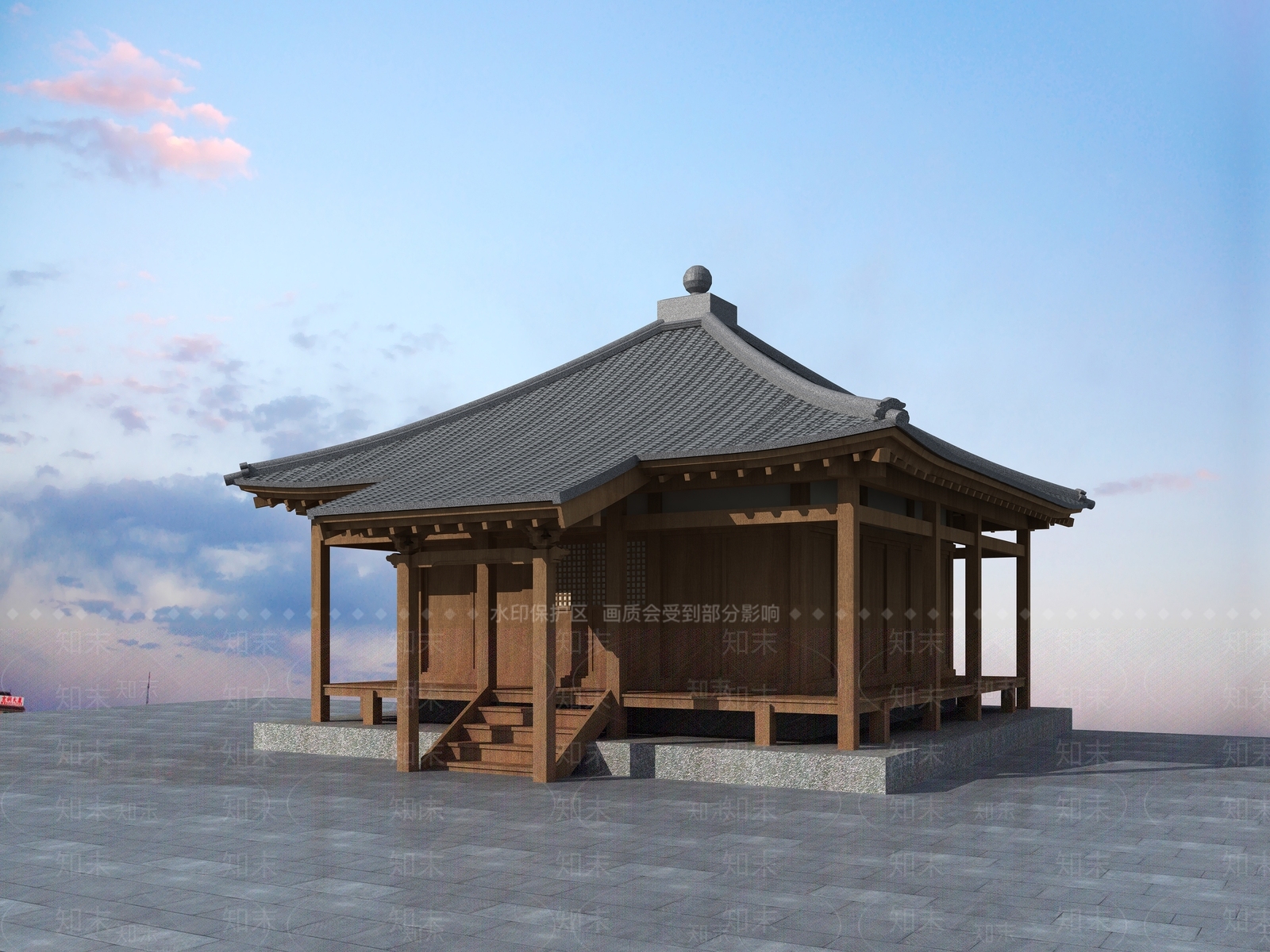 中式防腐木小屋3D模型下载【ID:255748805】