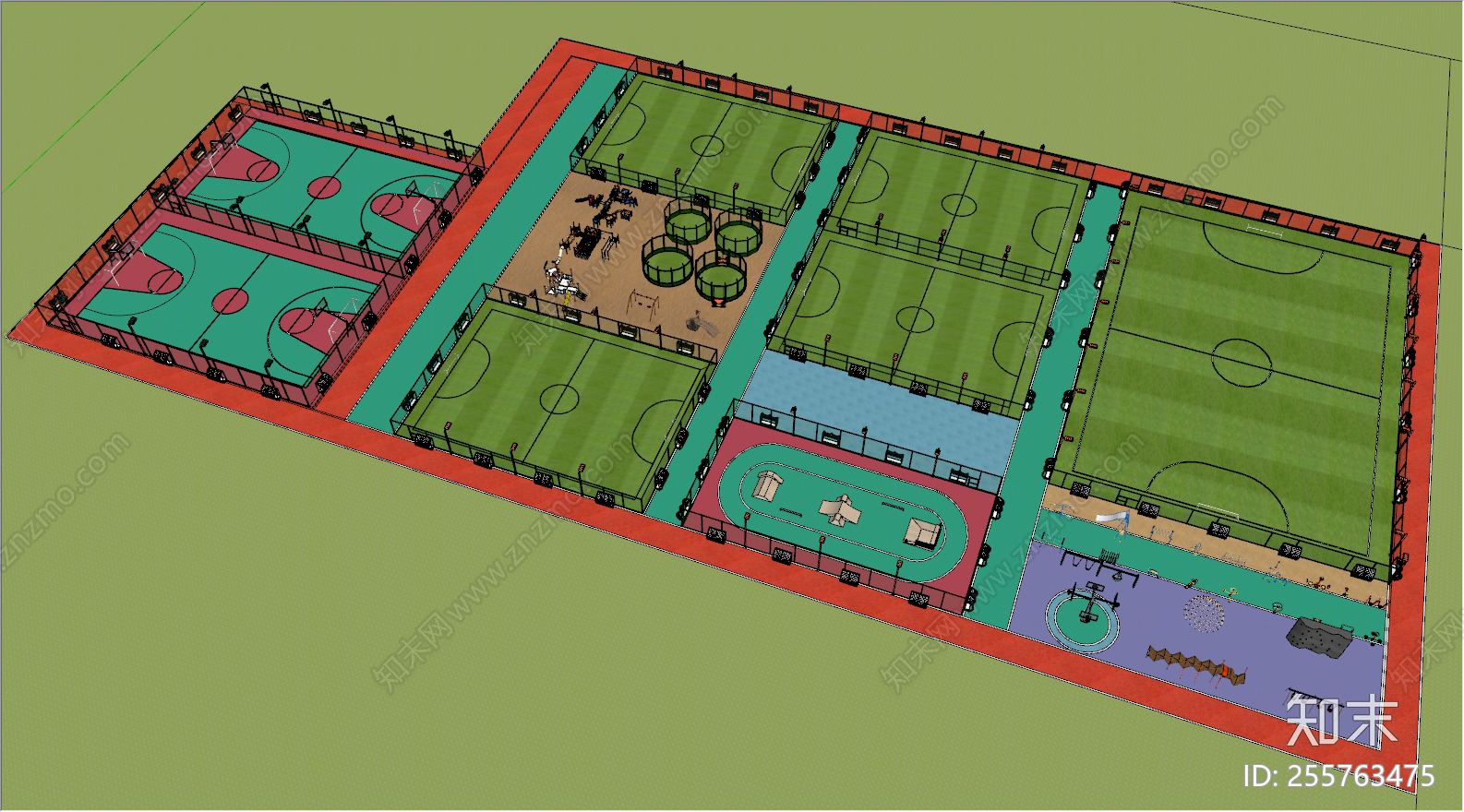现代风格足球场SU模型下载【ID:255763475】