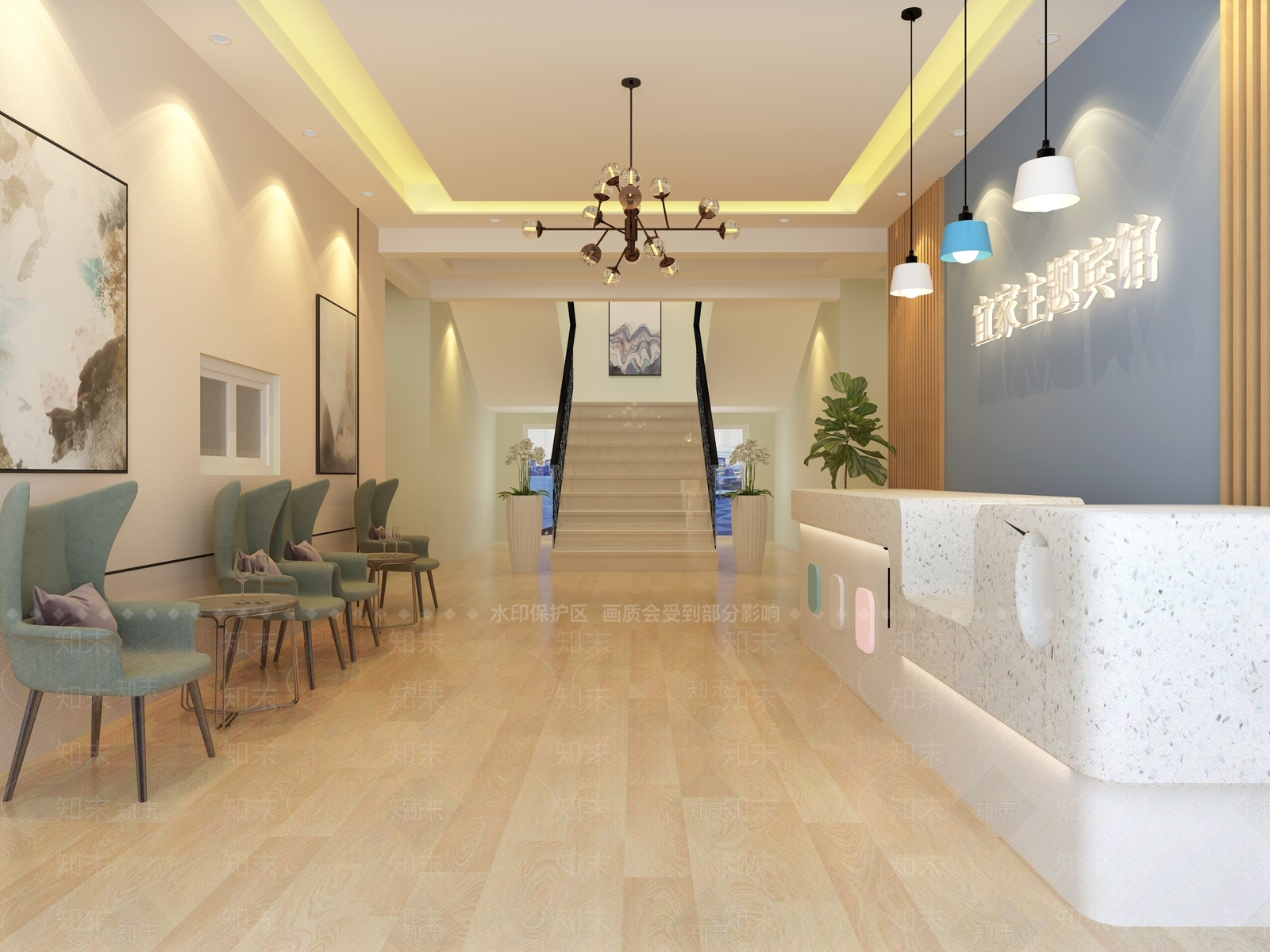 现代主题宾馆大厅3D模型下载【ID:155764800】