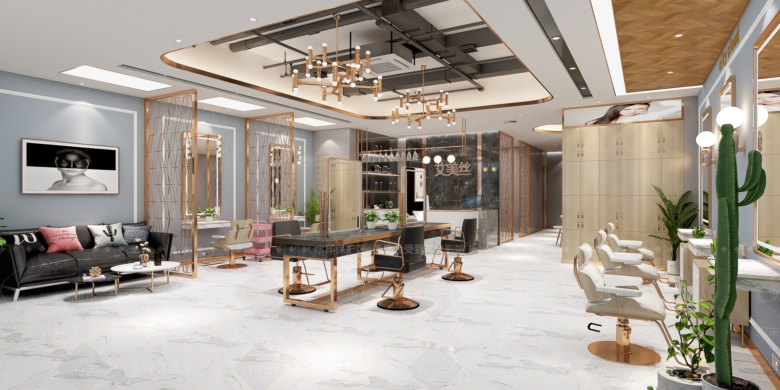 现代轻奢理发店3D模型下载【ID:955772715】
