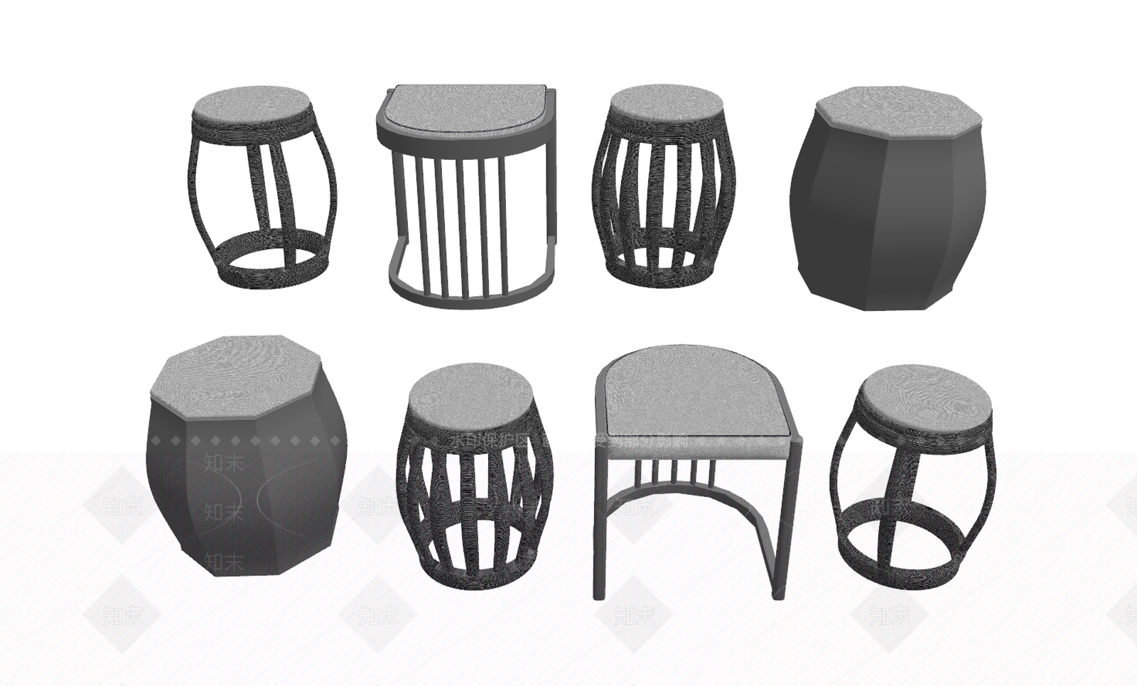 新中式鼓凳SU模型下载【ID:855820672】