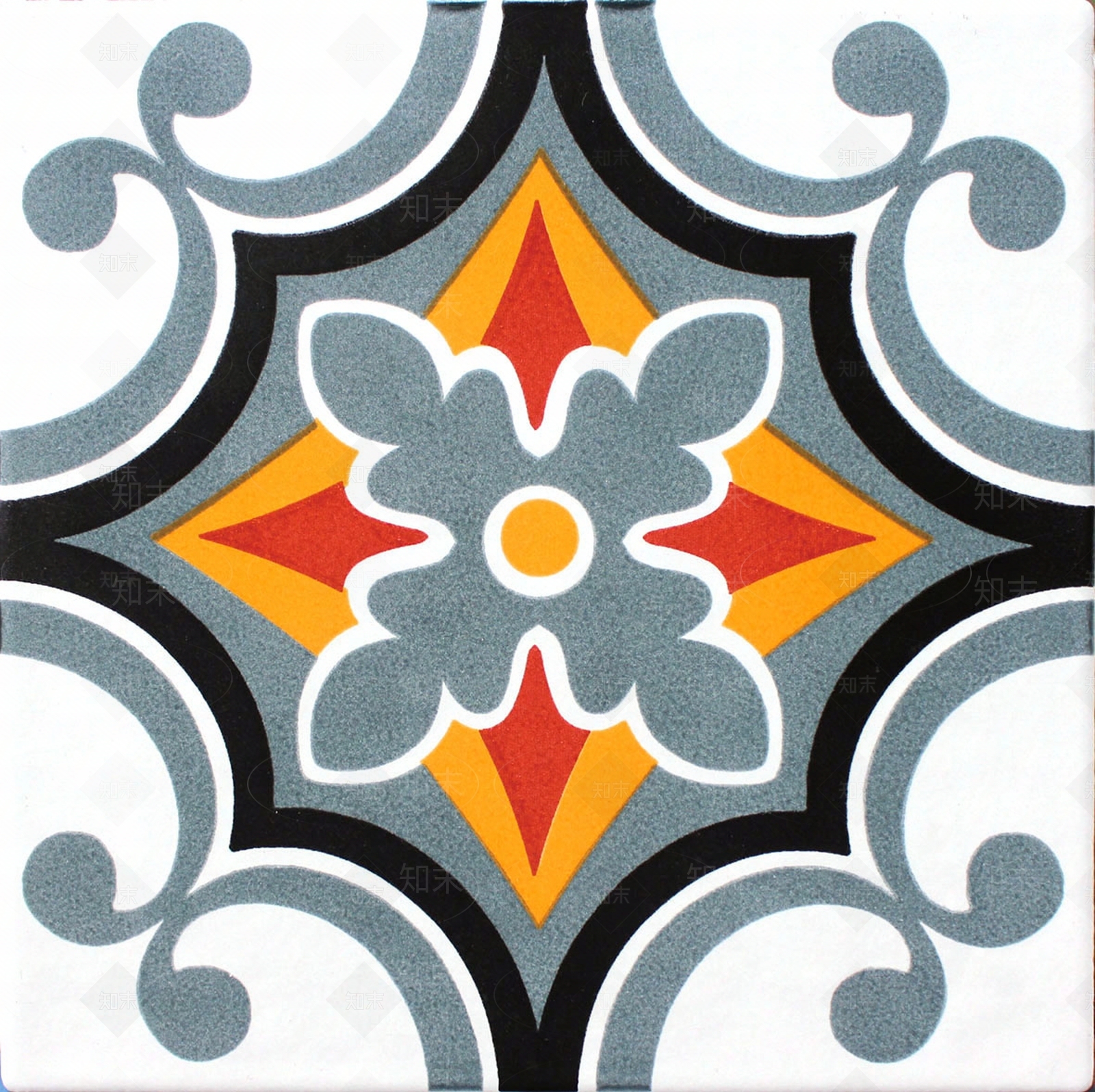 美式墙面地面灰色黑橘色白花砖贴图下载【ID:655839660】