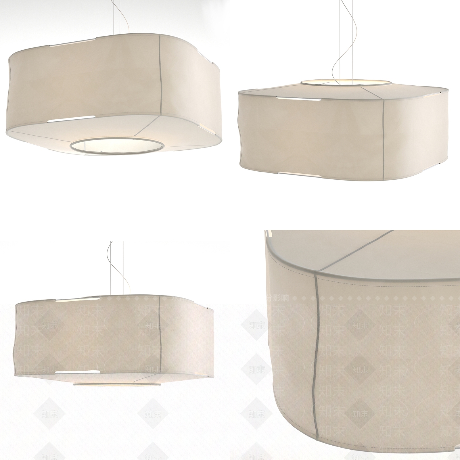 现代布艺灯罩吊灯3D模型下载【ID:555843847】