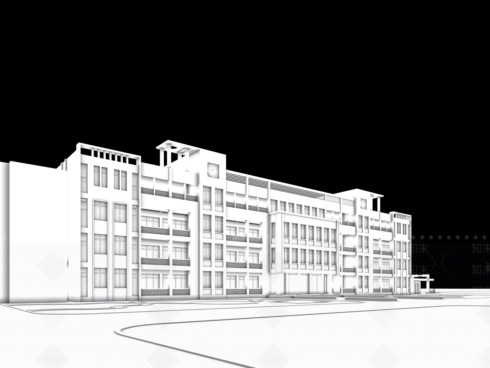 现代学校楼3D模型下载【ID:555844231】