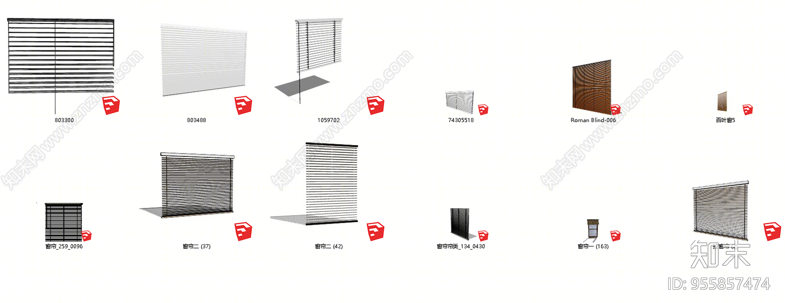 现代风格百叶窗帘SU模型下载【ID:955857474】