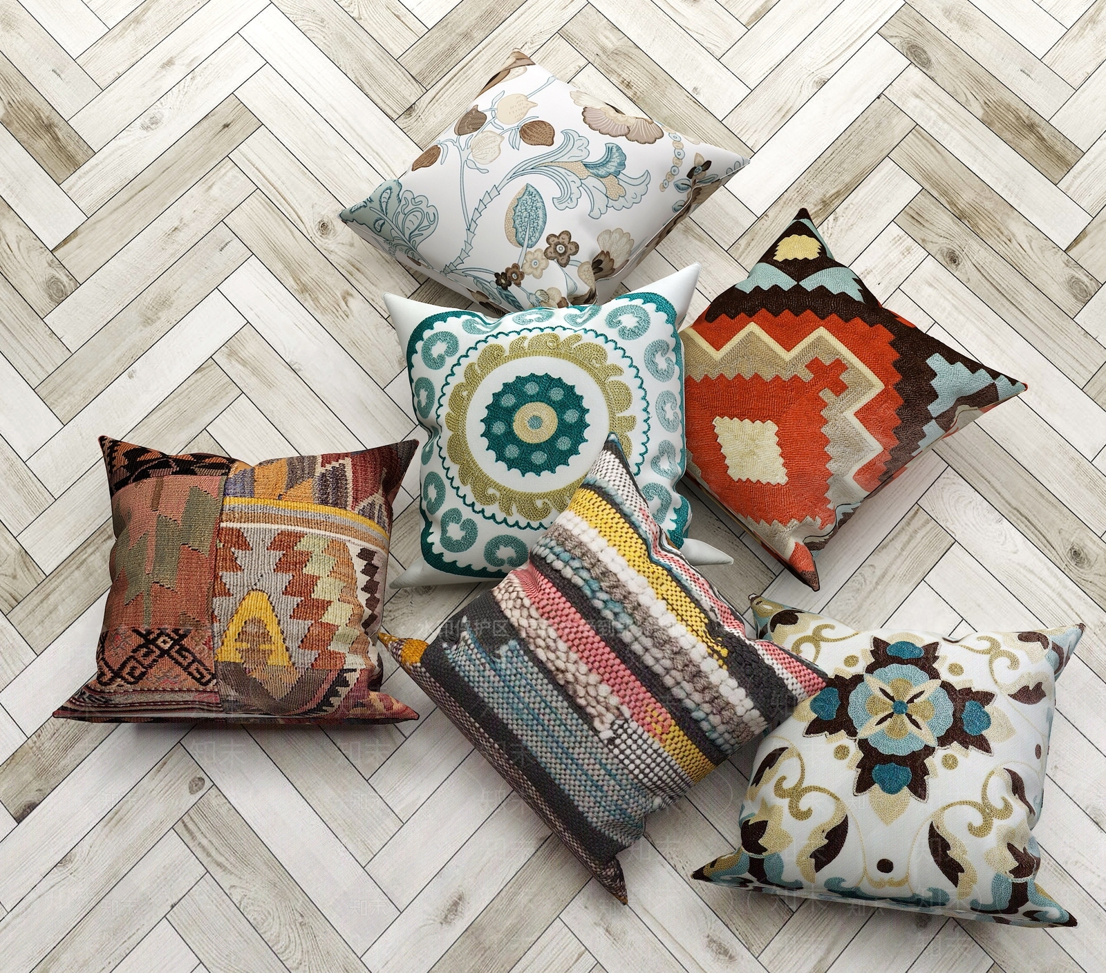 东南亚民族刺绣抱枕组合3D模型下载【ID:755860639】