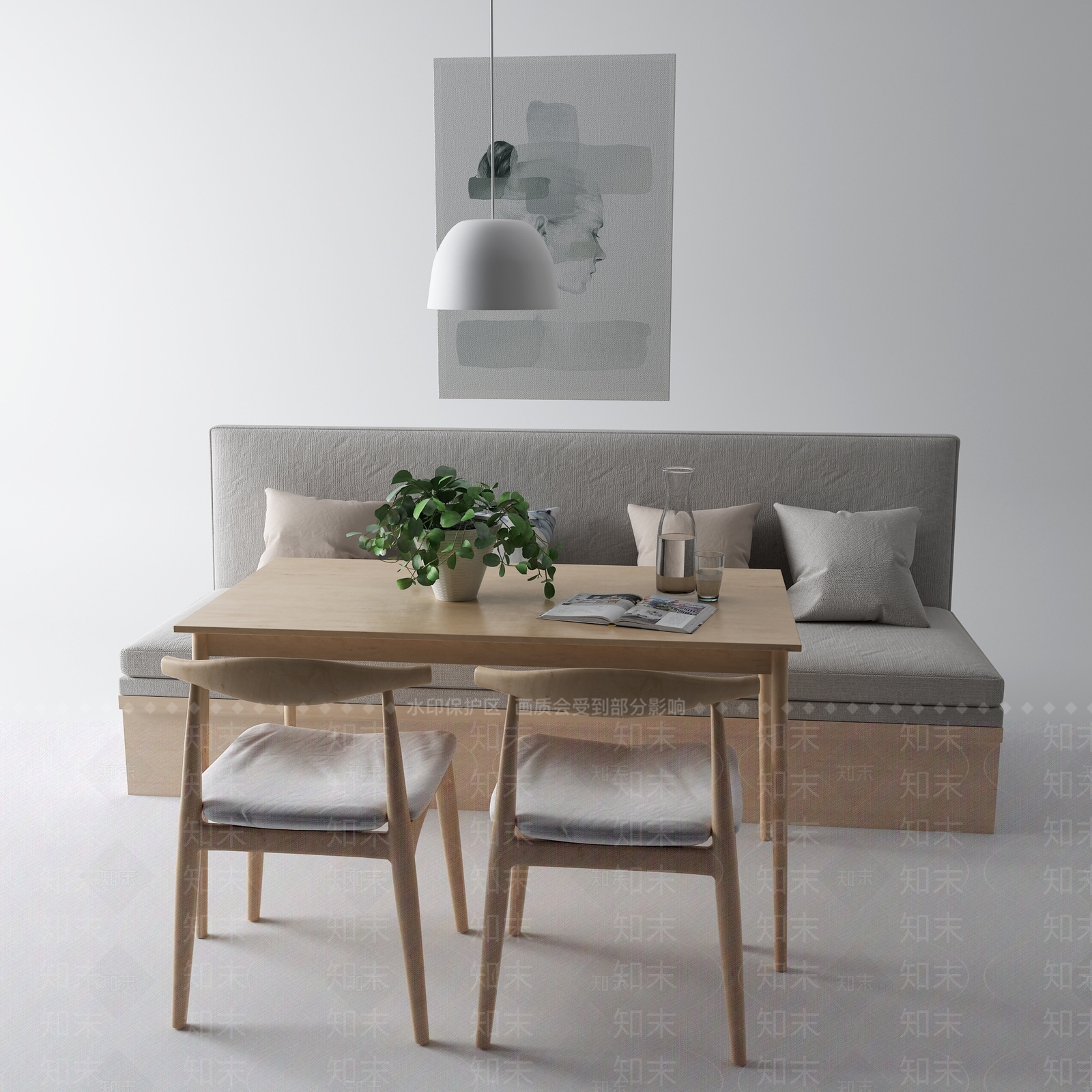 现代餐桌卡座3D模型下载【ID:155863840】