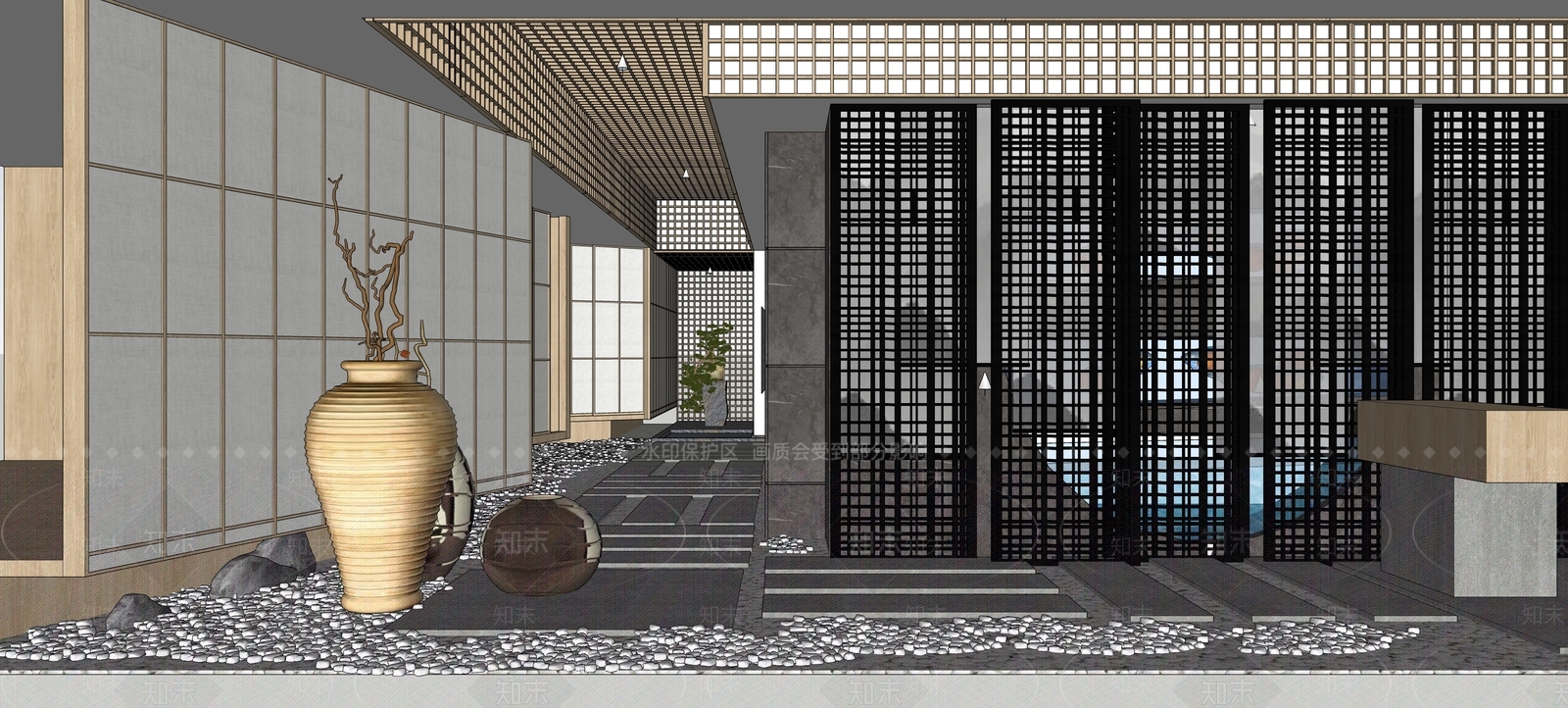 日式风格日式餐厅SU模型下载【ID:855908698】