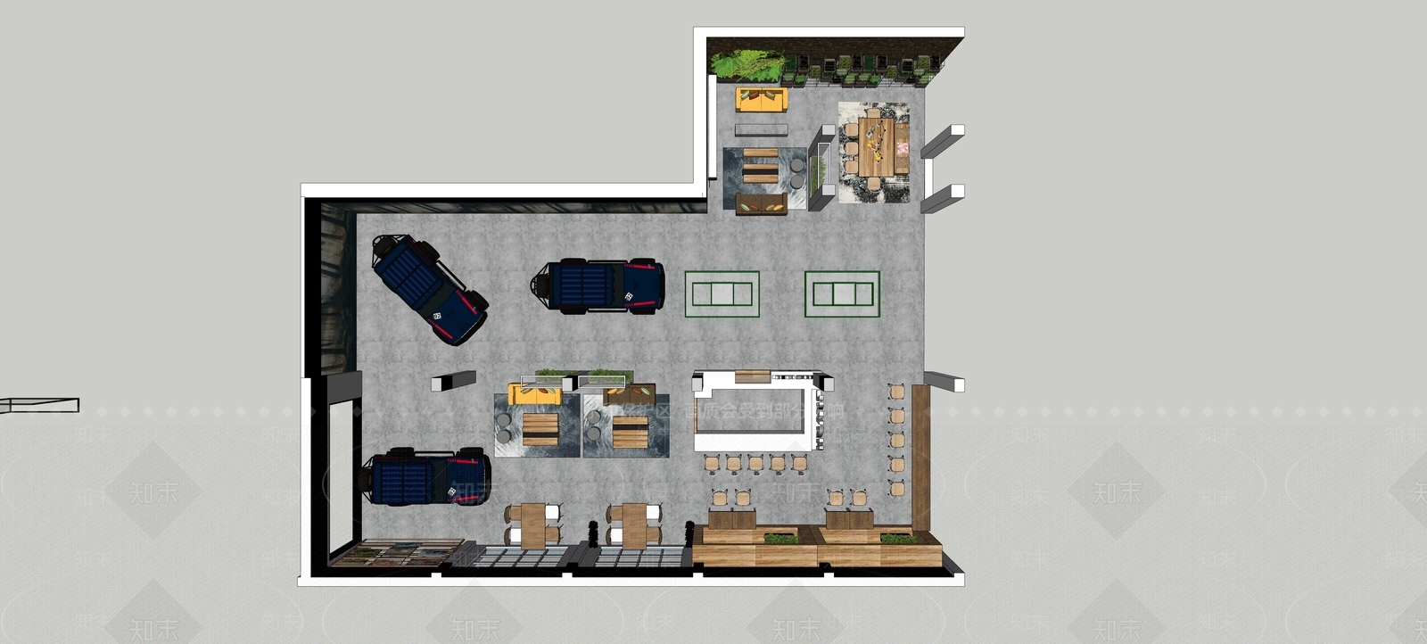 现代风格汽车4S店SU模型下载【ID:955910108】