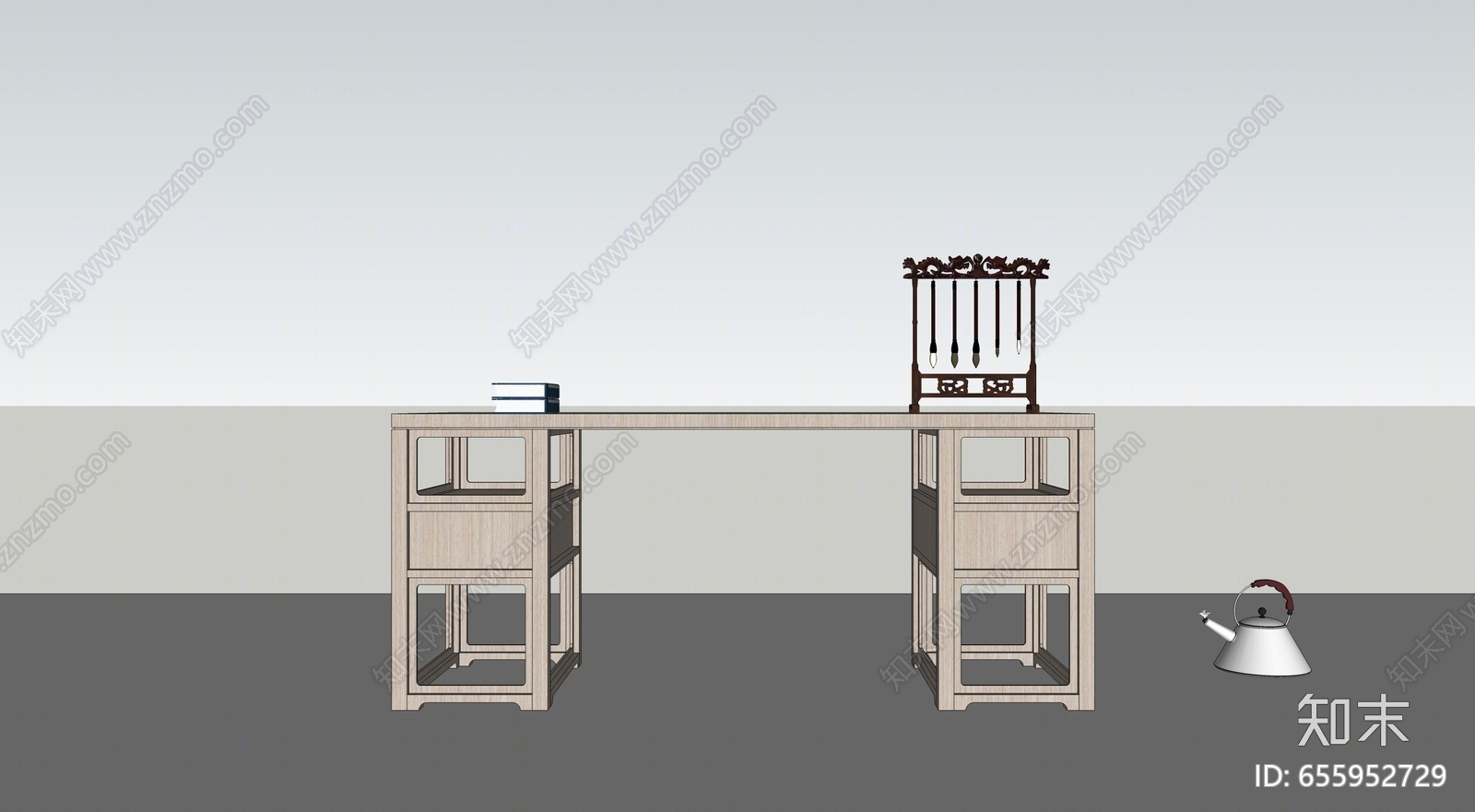 新中式风格书桌SU模型下载【ID:655952729】