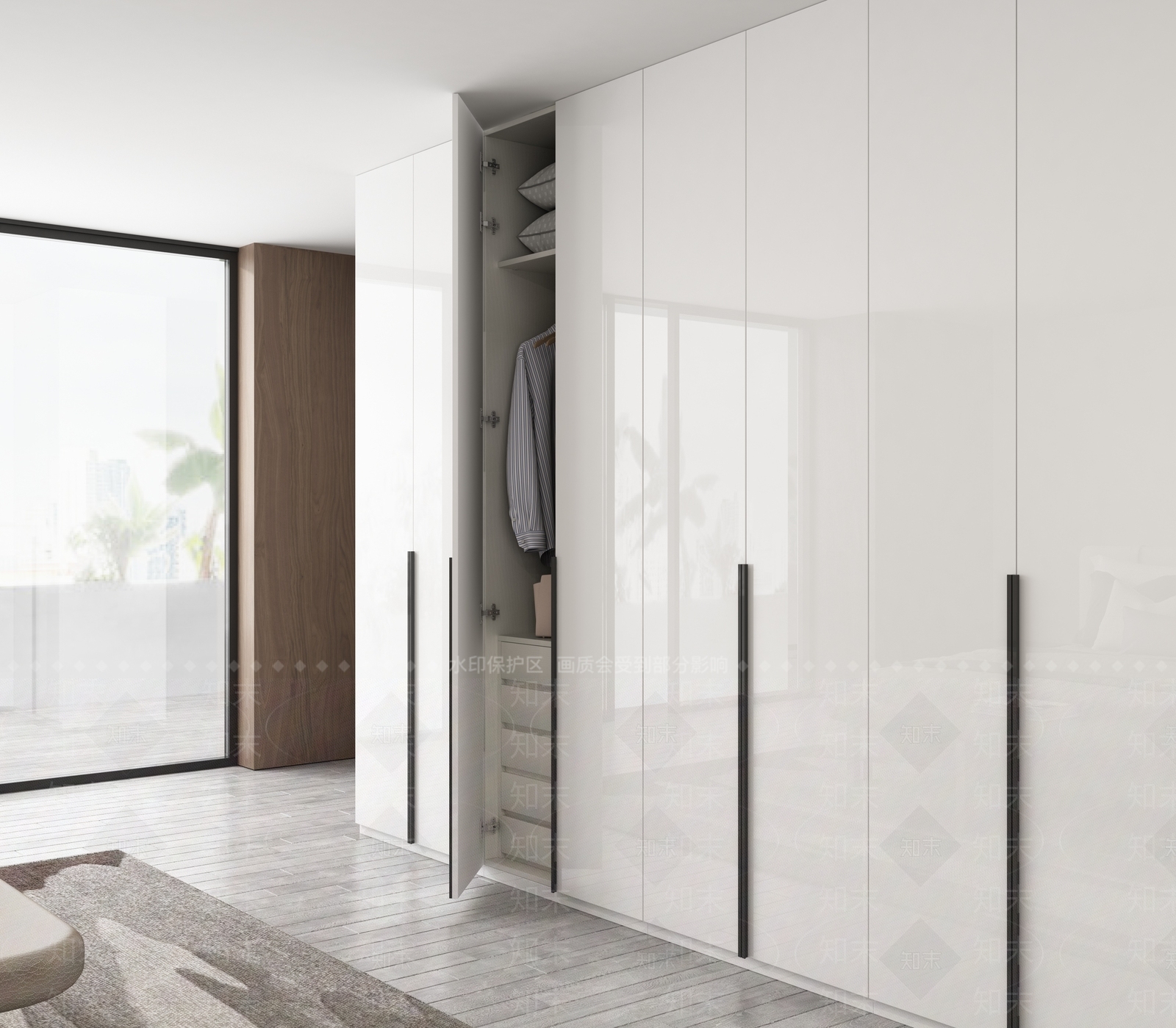 现代简约定制开门衣柜3D模型下载【ID:955997909】